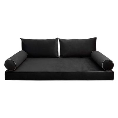 Prolinemax Style V2 Twin Size Velvet Contrast Pipe Indoor Daybed Bolster Pillow Cushion Mattress Fitted Sheet |Cover ONLY| AD350