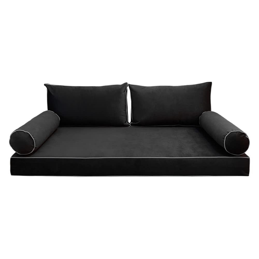 Prolinemax Style V2 Twin Size Velvet Contrast Pipe Indoor Daybed Bolster Pillow Cushion Mattress Fitted Sheet |Cover ONLY| AD350