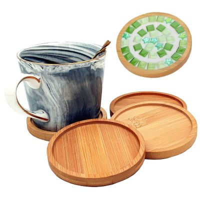 4PCS Mosaic Bamboo Coasters for Crafts, Blank Base Trays, Drinking Cup Coaster, Plant Coaster, Art Plate,DIY Mosaic Supplies (Round)
