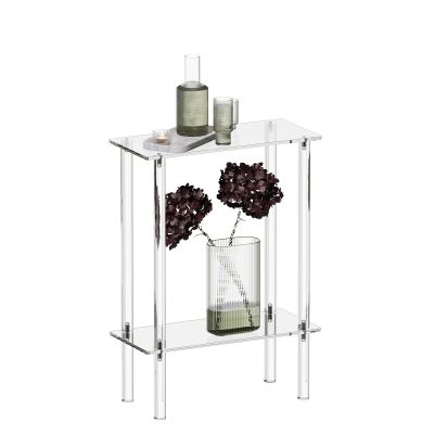 HMYHUM Acrylic Narrow Side Table for Small Spaces, 7" Wide Skinny Nightstand/Bedside Table for Bedroom, Slim Small End Table, 2 Tier, 15.7" L x 21.8" H, Clear