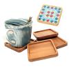 4PCS Mosaic Bamboo Coasters for Crafts, Blank Base Trays, Drinking Cup Coaster, Plant Coaster, Art Plate,DIY Mosaic Supplies (Square) view 1