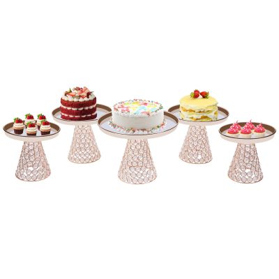 5 Pack Cake Stands Round Cupcake Stands,Metal Wedding Brithday Party Celebration Dessert Display Plates for Birthday, Baby Shower, Tea Party, Event Decoration, Rose Gold