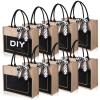 8 Pcs Large Burlap Tote Bags with Handles Jute Bridesmaid Gift Tote with Ribbons and Front Pocket 16.54 x 12.6 x 5.51 Inches Blank DIY Shopping Bags Bulk for Women Beach Wedding Picnic Work Travels view 1