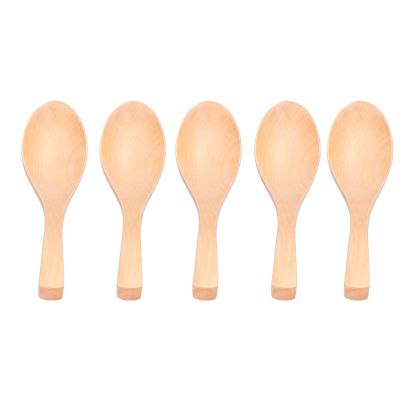 Hand Polished Tableware Cutlery Kitchen Gadget for Home Restaurant Cooking Baking Stirring Porridge Dessert, 5pcs Wooden Soup Spoon, Wooden Scoop Soup Spoon Wood Mixing Stirring Tableware