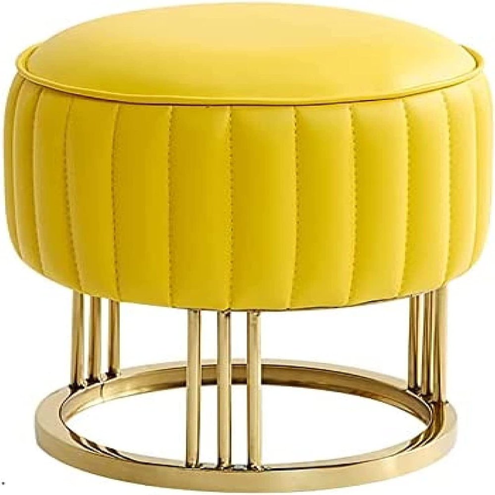 OLOTU Soft Touch Ottomans Premium Leather Foot Stool Round Sofa Stool Foot Rest with Golden Base Comfy Comfortable and Breathable