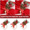 12 Pieces Christmas Napkin Rings Holder Pine Cones Poinsettia Pumpkin Wooden Napkin Rings Decor for Christmas Thanksgiving Birthday Party Supplies (Bell and Pine Cone Style) view 2