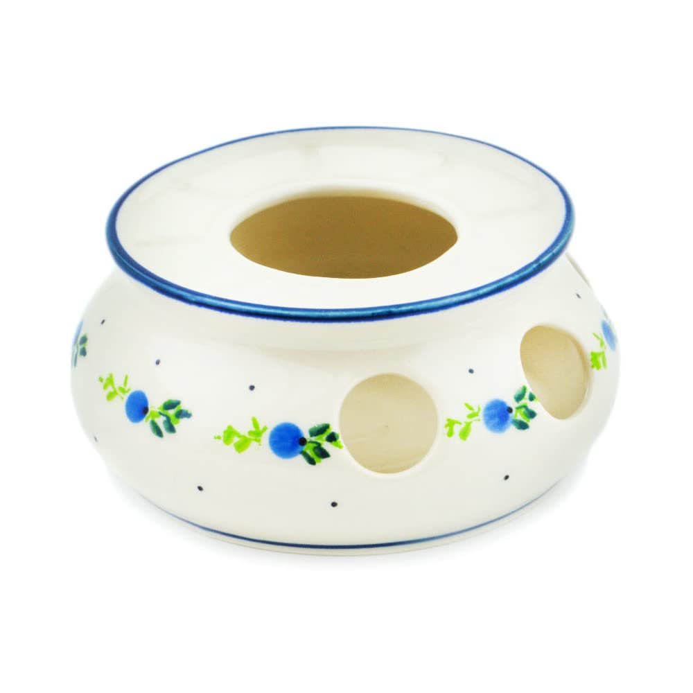 Polmedia Polish Pottery Heater - Blueberry Forest Pattern Handmade in Boleslawiec Poland + Certificate of Authenticity