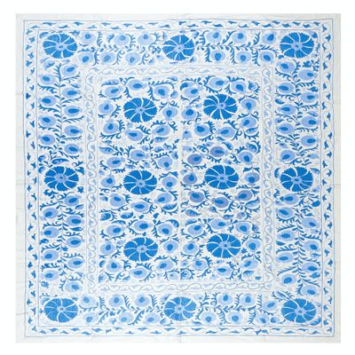 6.3x8.3 Ft Turkish Silk Embroidery Suzani Bed Cover, Handmade Wall Hanging, Home Decor Tapestry. RS123
