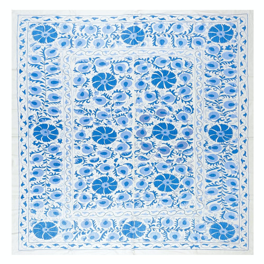 6.3x8.3 Ft Turkish Silk Embroidery Suzani Bed Cover, Handmade Wall Hanging, Home Decor Tapestry. RS123