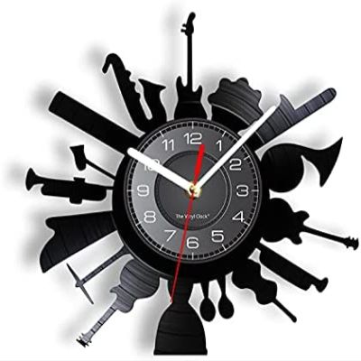 12 Inch Vinyl Record Wall Clock Music Instruments Guitar Vinyl Record CD Disc Wall Clock Band Music Studio Artwork Decor Retro Album Gramophone Record Watch