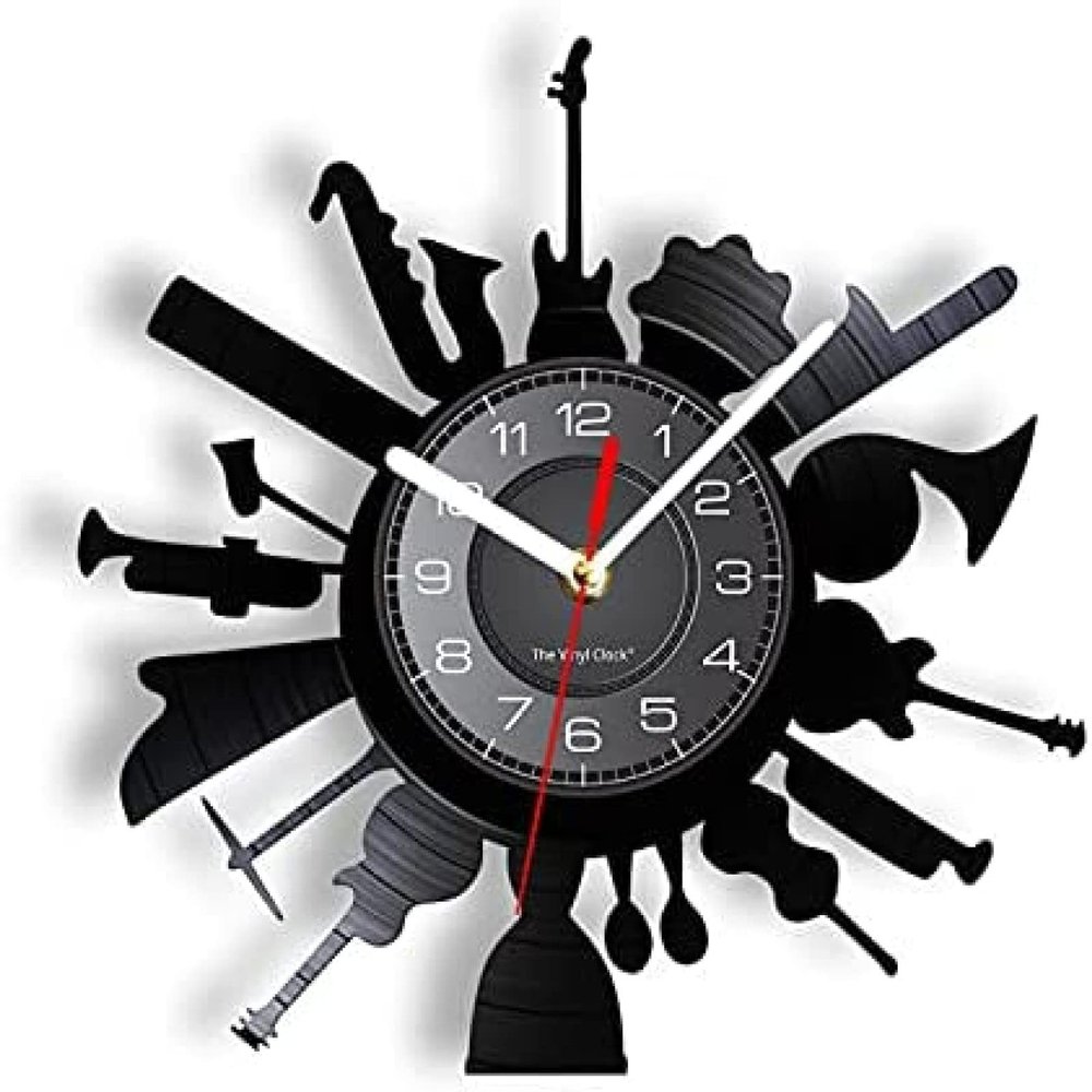 12 Inch Vinyl Record Wall Clock Music Instruments Guitar Vinyl Record CD Disc Wall Clock Band Music Studio Artwork Decor Retro Album Gramophone Record Watch