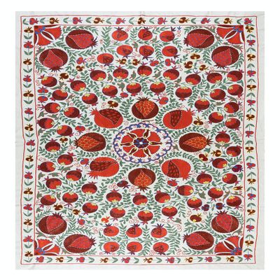 4.8x7 Ft Suzani Fabric Silk Embroidery Bedspread, Traditional New Wall Hanging from Turkey. RS133