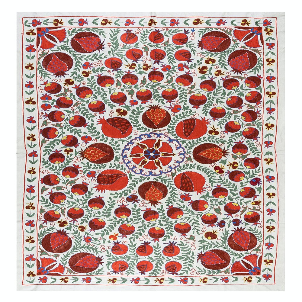 4.8x7 Ft Suzani Fabric Silk Embroidery Bedspread, Traditional New Wall Hanging from Turkey. RS133