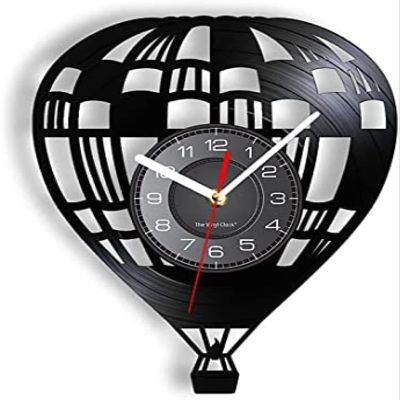 12 Inch Wall Vinyl Decorative Wall Clocks Hot Air Balloon Vintage Vinyl Wall Clock Romantic Balloon High Altitude Entertainment Wall Watch Living Room Decor