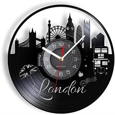 12 Inch Vinyl Record Wall Clock England London Big Ben Tower Bridge Modern Wall Clock UK Architecture Landscape Vinyl Record Home Decor View Craft Hanging Watch