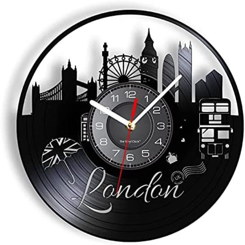 12 Inch Vinyl Record Wall Clock England London Big Ben Tower Bridge Modern Wall Clock UK Architecture Landscape Vinyl Record Home Decor View Craft Hanging Watch