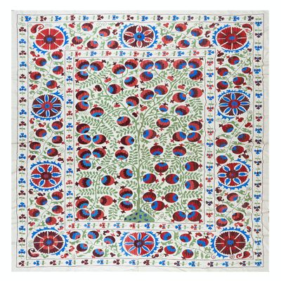 6.3x8 Ft Suzani Fabric Silk Embroidery Bedspread, Traditional New Wall Hanging from Turkey. RS142