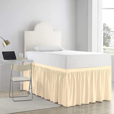 Bed Skirt for Dorm, Extra Long Ruffle 28" Drop College Dorm Bed Skirt, Ivory Solid, Twin-XL.