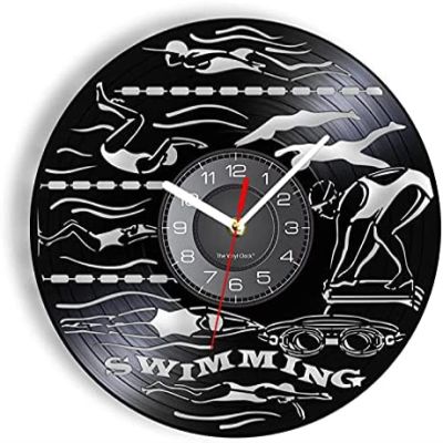 12 Inch Wall Vinyl Decorative Wall Clocks Synchronized Swimming Vinyl Record Wall Clock Water Sport Decor for Bedroom Swim Diving Swimmer Album Disk Crafts