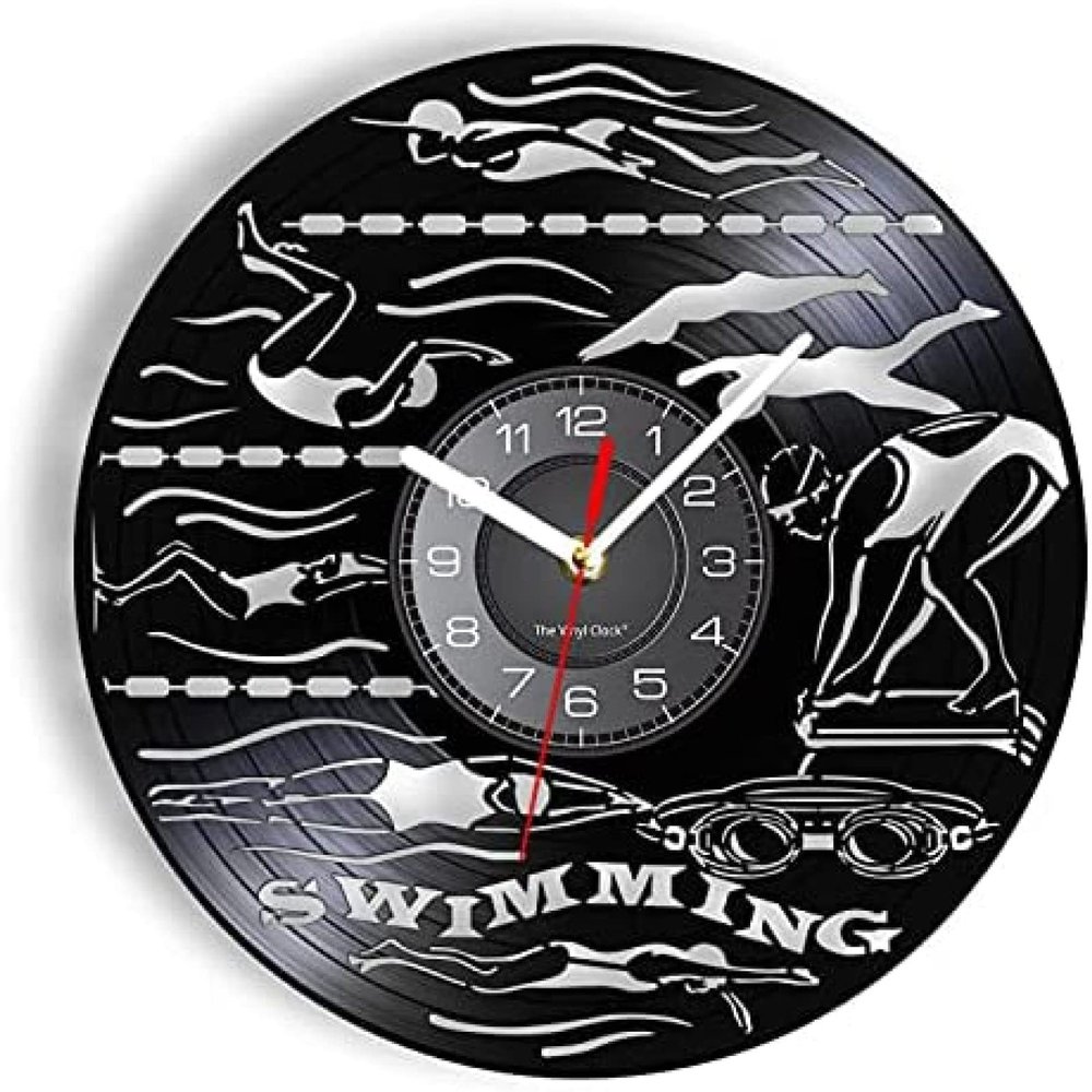 12 Inch Wall Vinyl Decorative Wall Clocks Synchronized Swimming Vinyl Record Wall Clock Water Sport Decor for Bedroom Swim Diving Swimmer Album Disk Crafts