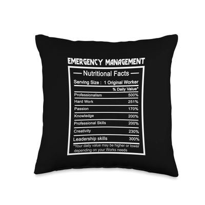 Awesome Emergency Management Profession Design Funny Job Title Worker Nutrition Facts Emergency Management Throw Pillow, 16x16, Multicolor
