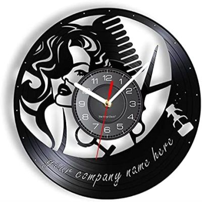 12 Inch Wall Vinyl Decorative Wall Clocks Hair Salon Personalized Name Wall Clock Custom Logo Vinyl Record Barber Shop Retro Timepieces Hair Stylist Hairdresser Gift