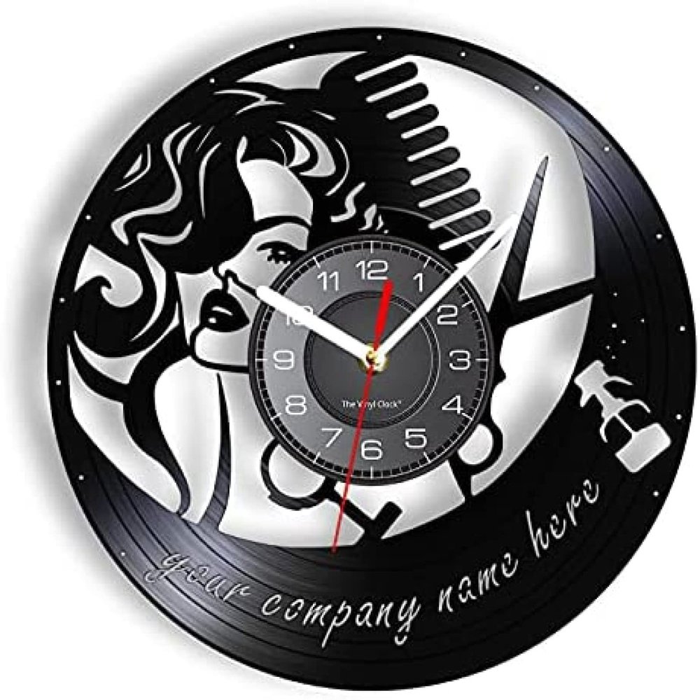 12 Inch Wall Vinyl Decorative Wall Clocks Hair Salon Personalized Name Wall Clock Custom Logo Vinyl Record Barber Shop Retro Timepieces Hair Stylist Hairdresser Gift