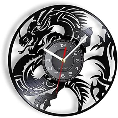 12In Wall Clock Silent Non-Ticking Dragon Vinyl Music Record Wall Clock Exotic Animals Spiritual Symbol Decor Medieval Artwork Watch