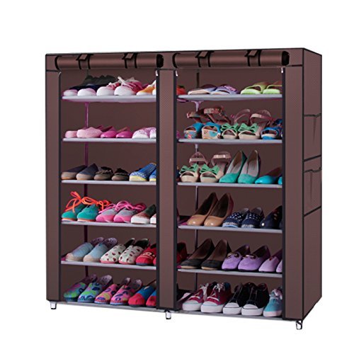 6 Tier Shoe Rack with Dustproof Cover, 36 Pairs Portable Vertical Double Row Shoe Rack Storage Organizer with Nonwoven Fabric Cover Cabinet for Closet & Entryway, Coffee