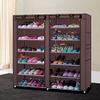 6 Tier Shoe Rack with Dustproof Cover, 36 Pairs Portable Vertical Double Row Shoe Rack Storage Organizer with Nonwoven Fabric Cover Cabinet for Closet & Entryway, Coffee view 2