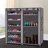 9 Tier Shoe Rack with Dustproof Cover, 27 Pairs Portable Vertical Double Row Shoe Rack Storage Organizer with Nonwoven Fabric Cover Cabinet for Closet & Entryway, Gray view 2