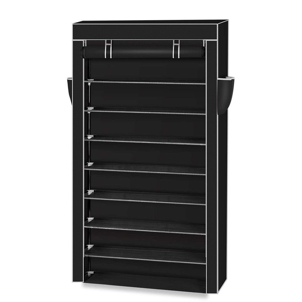 7 Tier Shoe Rack with Dustproof Cover, 36 Pairs Portable Vertical Double Row Shoe Rack Storage Organizer with Nonwoven Fabric Cover Cabinet for Closet & Entryway, Black