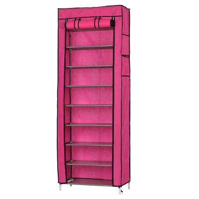 9 Tier Shoe Rack with Dustproof Cover, 27 Pairs Portable Vertical Shoe Rack Storage Organizer with Nonwoven Fabric Cover Cabinet for Closet & Entryway, Rose Red