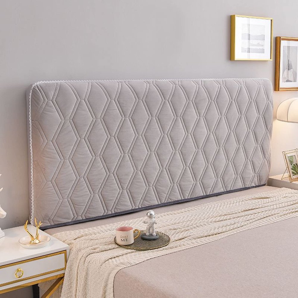 CAMZ Velvet Thicken Bed Headboard Slipcover for Twin Queen Full Cal King Size, Quilted Old Headboard Cover Dustproof Protector Cover Washable