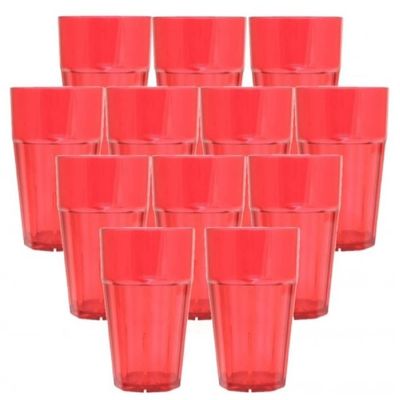 TrueCraftware- 24 oz. Diamond Tumbler/Drinking Cups Red Polycarbonate Set of 12-Premium Iced Tea Glasses Stackable Reusable Drinking Glasses Dishwasher Safe Break-Resistant for Home Restaurants