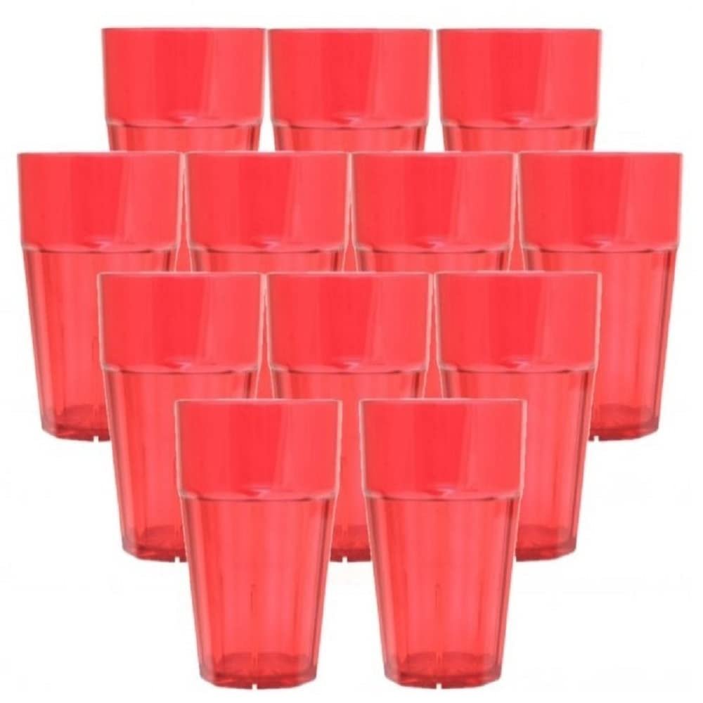 TrueCraftware- 24 oz. Diamond Tumbler/Drinking Cups Red Polycarbonate Set of 12-Premium Iced Tea Glasses Stackable Reusable Drinking Glasses Dishwasher Safe Break-Resistant for Home Restaurants