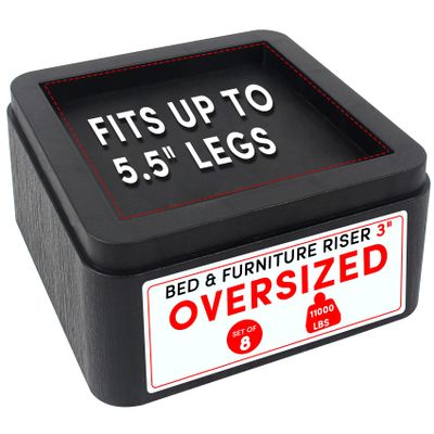 DEDU Oversized Bed Risers Heavy Duty Stackable 8 Pack, Furniture Risers for Sofas 3 Inch or 6 Inch Supports Up to 11000 Lbs, Square Bed Raising Blocks Fits 5.5 Inch Wide Desk or Couch (Black)