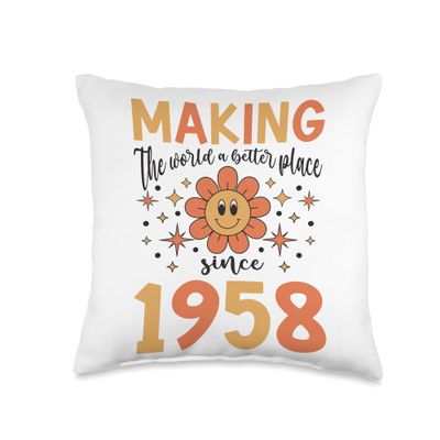 65 Birthday Making the world a better place since 1958 Throw Pillow