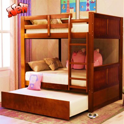 ISHVED Latest Upgraded & Stronger Bunk Bed Full Over Full with Trundle, Convertible Design, Safer Reinforced Solid Wood Bunkbed Full Over Full Size Bunk Bed Frame (Easier Assembly) (Walnut)