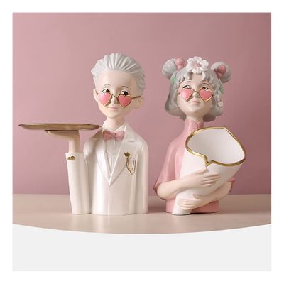 KIZQYN Table Desktop Decor Modern Couple Figure Statue Decoration Home Creative Living Room Bedroom Resin Sculpture Decor Ornaments, with Tray Statue Ornament (Color : Brass)