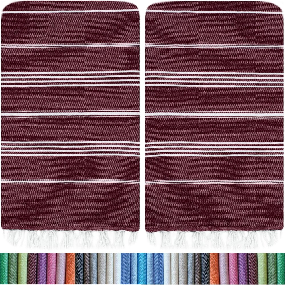 HAVLULAND |Pack of 2| Turkish Beach Towels Oversized 39x71, 100% Turkish Cotton Sand Free Quick Dry Absorbent Towel Travel Blanket for Adults Beach Gift Beach Essentials - Burgundy