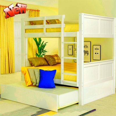 ISHVED Latest Upgraded & Stronger Bunk Bed Full Over Full with Trundle, Convertible Design, Safer Reinforced Solid Wood Bunkbed Full Over Full Size Bunk Bed Frame (Easier Assembly) (White)