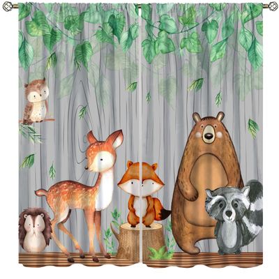 Rustic Animal Curtains, Wild Forest Animal Bear Fox Deer Kids Window Treatments for Living Room Bedroom, Farmhouse Woodland Blackout Drapes 2 Panel Sets, 63x72 Inch