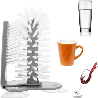 Jerliflyer Wall Suction Cup Washing Brush, Bar Glass Washer for Sink with Strong Base 360 Cleaning Cups Bottles Brush (Gray)