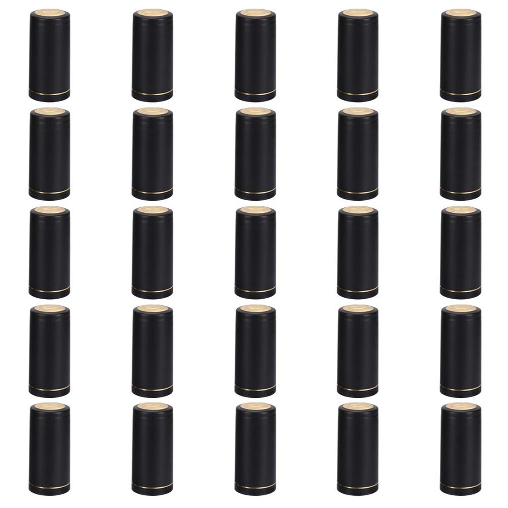 STOBAZA 25pcs Heat Shrink Capsules for Wine Bottles -off Sealing Caps Black Wine Bottle Sleeves for Home Pub Winery Use Diameter