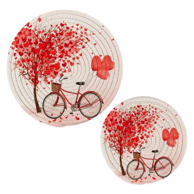 ALAZA Red Love Heart Bicycle Valentine's Day PotHolders Trivets Set Cotton Hot Pot Holders Set Farmhouse Coasters,Hot Pads,Hot Mats for Kitchen Counter Decorative