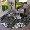 Grey and White Floral Round Area Rugs Collection 6', Abstract Chrysanthemum Black Non Slip Indoor Circular Throw Runner Rug Floor Mat Carpet for Living Room Dining Table Bedroom Nursery Decor view 1