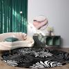 Grey and White Floral Round Area Rugs Collection 6', Abstract Chrysanthemum Black Non Slip Indoor Circular Throw Runner Rug Floor Mat Carpet for Living Room Dining Table Bedroom Nursery Decor view 4