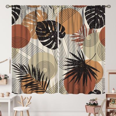 Abstract Boho Colorful Tropical Curtains Mid Century Modern Minimalist Art Decorative Blackout Rod Pocket Curtain Kitchen Bedroom Living Room Thermal Insulated Window Drapes 42x54 Inch