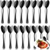 Black Spoons,Set of 16 Top Food Grade Stainless Steel Spoons Silverware, 6.7 Inches, Mirror Finish & Dishwasher Safe, New Apartment Essentials Flatware view 1